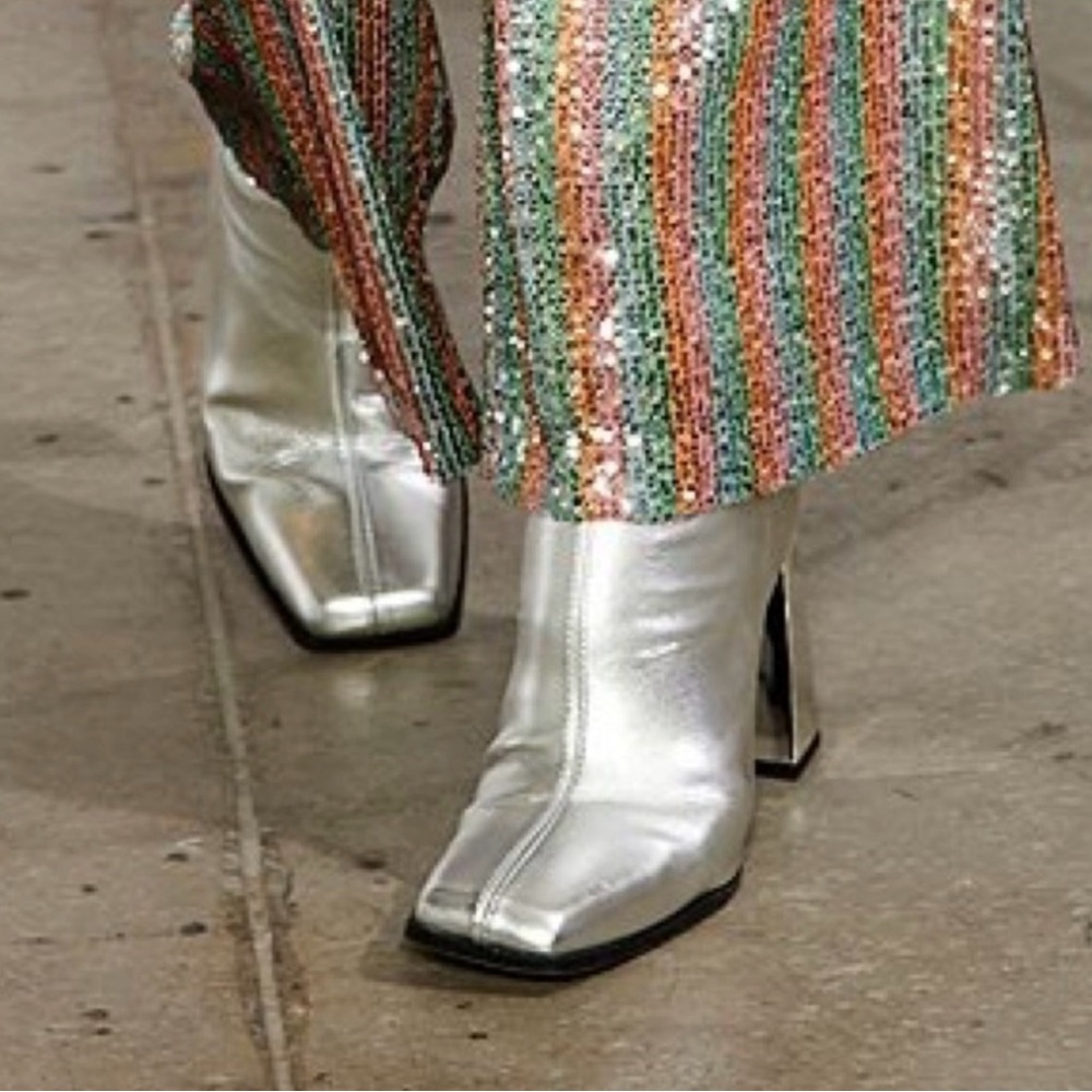 Gianni Bini Border-Line Silver Block Heel Boots